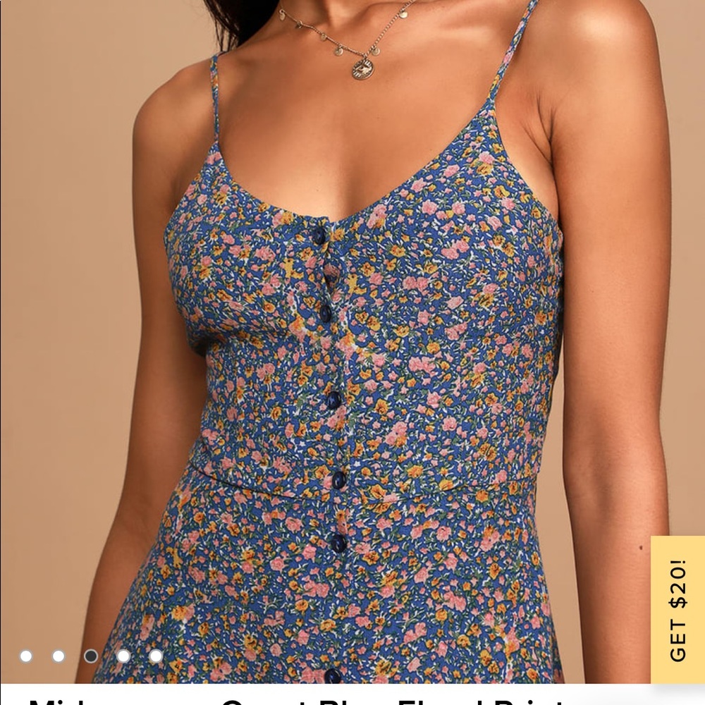 Rollas Midsummer Coast Blue Floral Print Button-Up Midi Dress - Picture 2 of 10